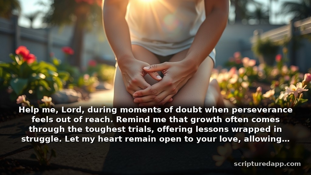 Deliverance Prayer for Growth During Difficult Seasons: Help me, Lord, during moments of doubt when perseverance feels out of reach. Remind me that growth often comes through the toughest trials, offering lessons wrapped in struggle. Let my heart remain open to your love, allowing faith to flourish even amid uncertainty.