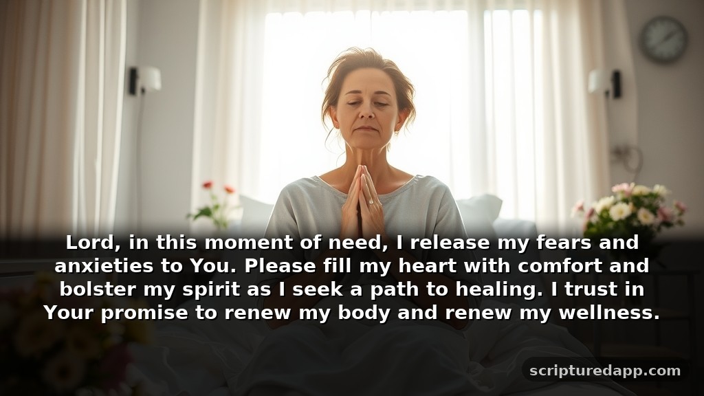 Deliverance Prayer for Healing from Illness: Lord, in this moment of need, I release my fears and anxieties to You. Please fill my heart with comfort and bolster my spirit as I seek a path to healing. I trust in Your promise to renew my body and renew my wellness.