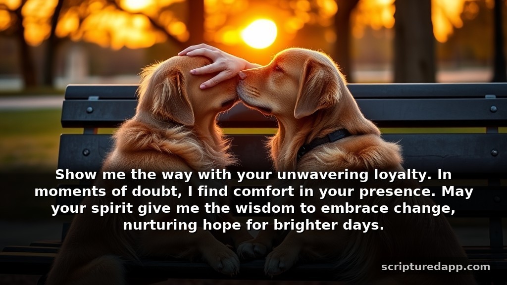 Dog Prayer for Guidance During Difficult Times: Show me the way with your unwavering loyalty. In moments of doubt, I find comfort in your presence. May your spirit give me the wisdom to embrace change, nurturing hope for brighter days.