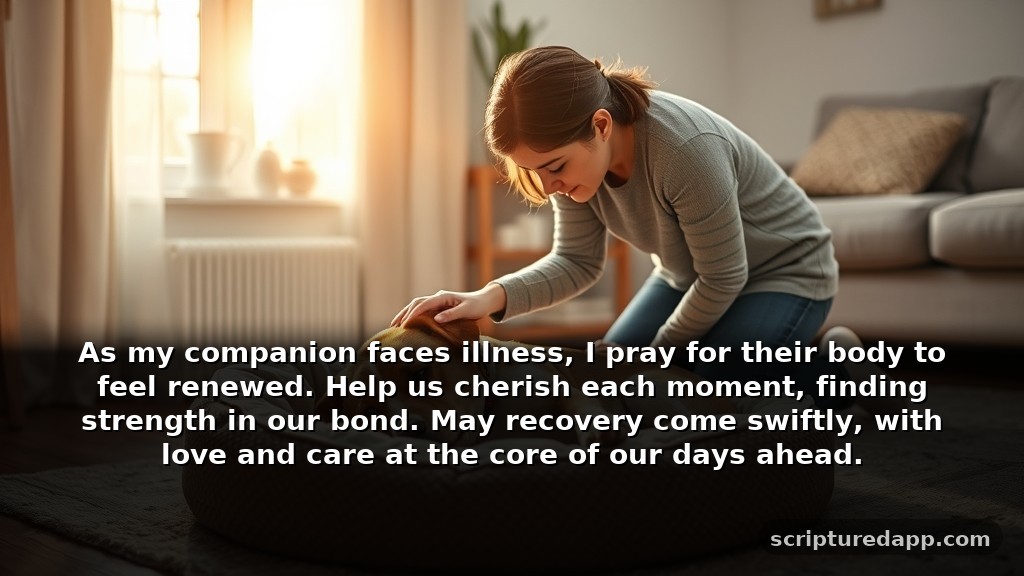 Dog Prayer for Healing and Comfort: As my companion faces illness, I pray for their body to feel renewed. Help us cherish each moment, finding strength in our bond. May recovery come swiftly, with love and care at the core of our days ahead.