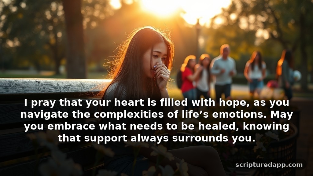 Healing Prayer for Sister's Emotional Healing: I pray that your heart is filled with hope, as you navigate the complexities of life’s emotions. May you embrace what needs to be healed, knowing that support always surrounds you.