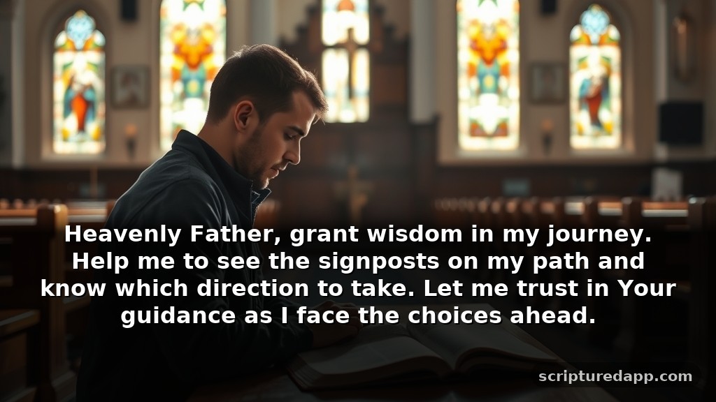 Powerful Intercessory Prayers for Guidance: Heavenly Father, grant wisdom in my journey. Help me to see the signposts on my path and know which direction to take. Let me trust in Your guidance as I face the choices ahead.