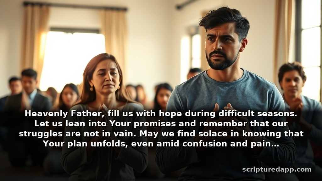 Powerful Intercessory Prayers for Difficult Seasons: Heavenly Father, fill us with hope during difficult seasons. Let us lean into Your promises and remember that our struggles are not in vain. May we find solace in knowing that Your plan unfolds, even amid confusion and pain.