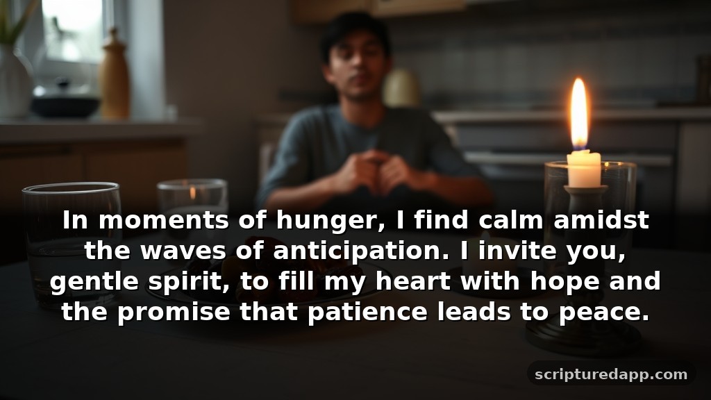 Prayer for Breaking Fast for Patience: In moments of hunger, I find calm amidst the waves of anticipation. I invite you, gentle spirit, to fill my heart with hope and the promise that patience leads to peace.