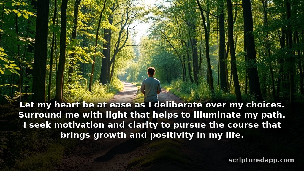Prayer for Positive Outcome in Guidance: Let my heart be at ease as I deliberate over my choices. Surround me with light that helps to illuminate my path. I seek motivation and clarity to pursue the course that brings growth and positivity in my life.
