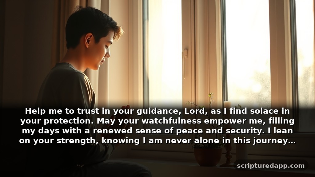 Prayer for Positive Outcome in Protection: Help me to trust in your guidance, Lord, as I find solace in your protection. May your watchfulness empower me, filling my days with a renewed sense of peace and security. I lean on your strength, knowing I am never alone in this journey.