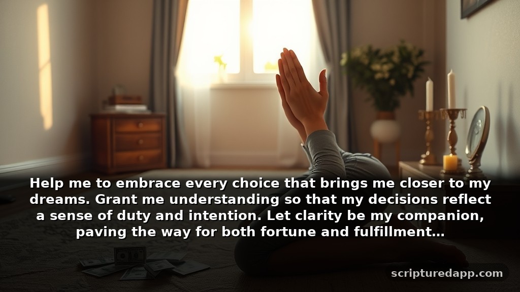 Prayer to Win the Lottery for Guidance: Help me to embrace every choice that brings me closer to my dreams. Grant me understanding so that my decisions reflect a sense of duty and intention. Let clarity be my companion, paving the way for both fortune and fulfillment.