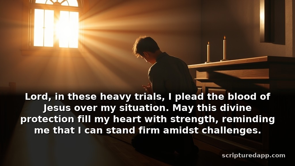 The Strongest Prayer for Pleading the Blood of Jesus in Difficult Seasons: Lord, in these heavy trials, I plead the blood of Jesus over my situation. May this divine protection fill my heart with strength, reminding me that I can stand firm amidst challenges.