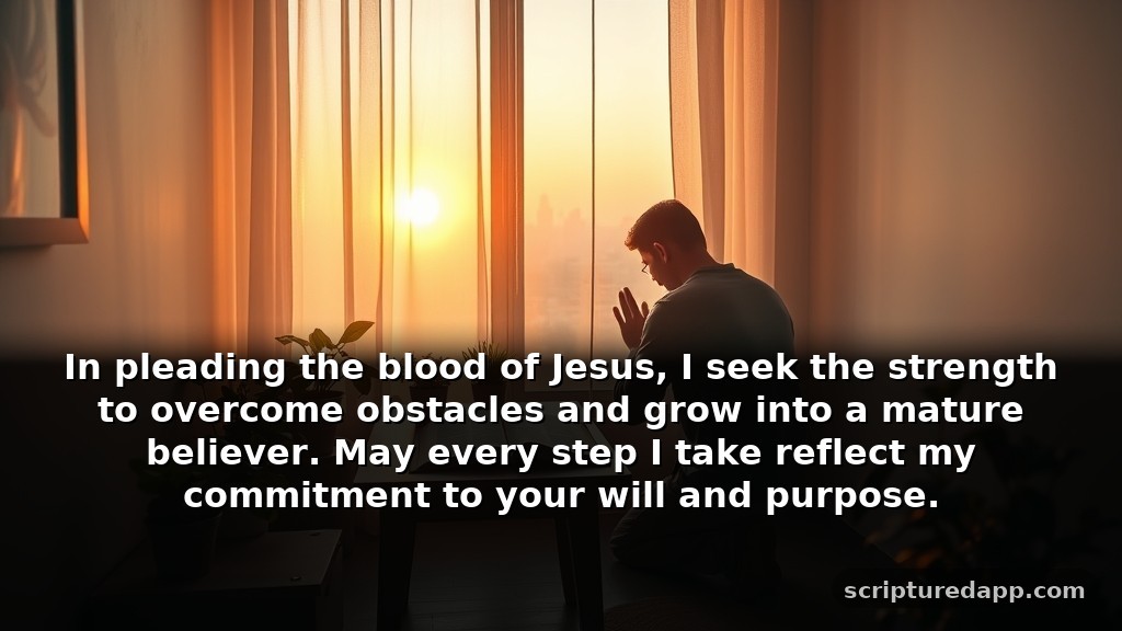 The Strongest Prayer for Pleading the Blood of Jesus for Growth: In pleading the blood of Jesus, I seek the strength to overcome obstacles and grow into a mature believer. May every step I take reflect my commitment to your will and purpose.