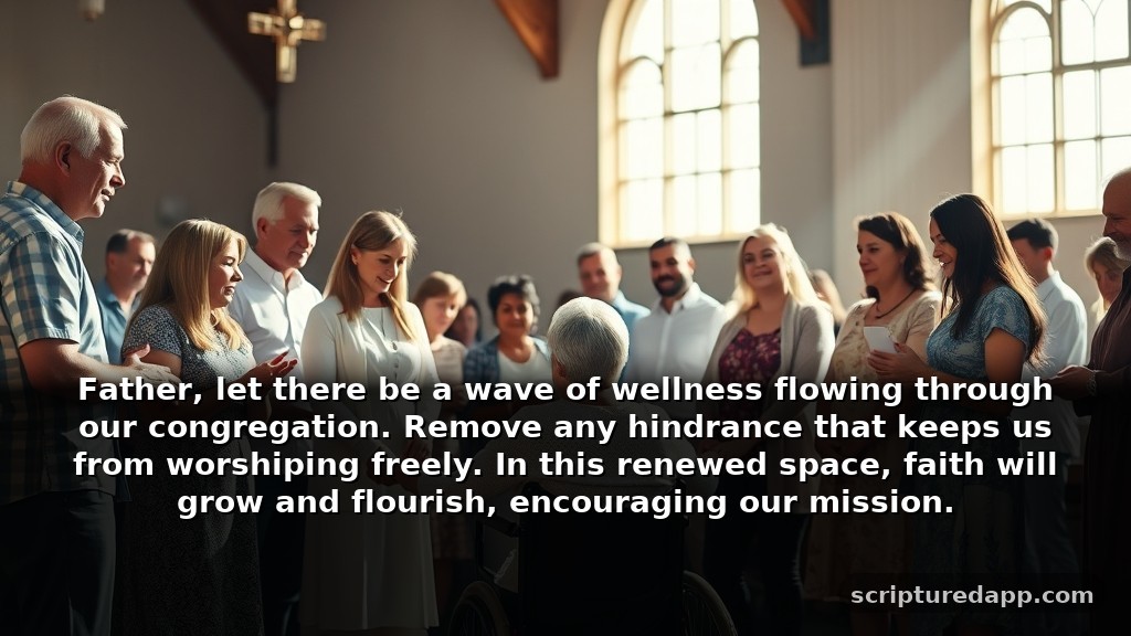 40 Prayer Points for Church Growth Focused on Healing: Father, let there be a wave of wellness flowing through our congregation. Remove any hindrance that keeps us from worshiping freely. In this renewed space, faith will grow and flourish, encouraging our mission.