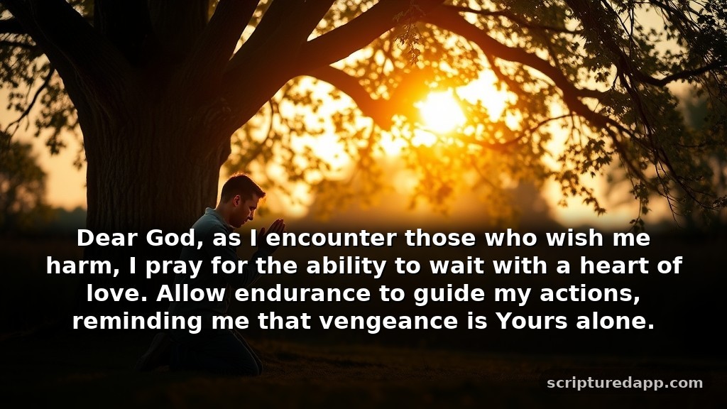 Dangerous Prayers Against Enemies with Bible Verses for Patience: Dear God, as I encounter those who wish me harm, I pray for the ability to wait with a heart of love. Allow endurance to guide my actions, reminding me that vengeance is Yours alone.