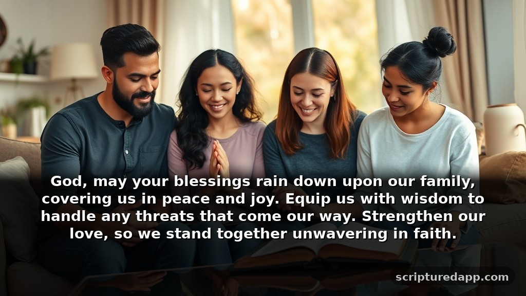 Dangerous Prayers Against Enemies with Bible Verses for His Family: God, may your blessings rain down upon our family, covering us in peace and joy. Equip us with wisdom to handle any threats that come our way. Strengthen our love, so we stand together unwavering in faith.