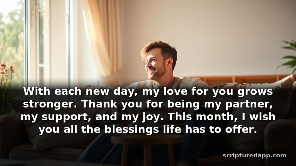 Happy New Month Prayer to My Boyfriend for Gratitude: With each new day, my love for you grows stronger. Thank you for being my partner, my support, and my joy. This month, I wish you all the blessings life has to offer.
