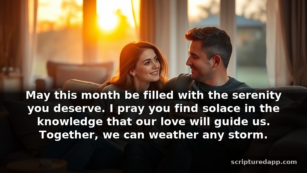 Happy New Month Prayers to My Love for Patience: May this month be filled with the serenity you deserve. I pray you find solace in the knowledge that our love will guide us. Together, we can weather any storm.