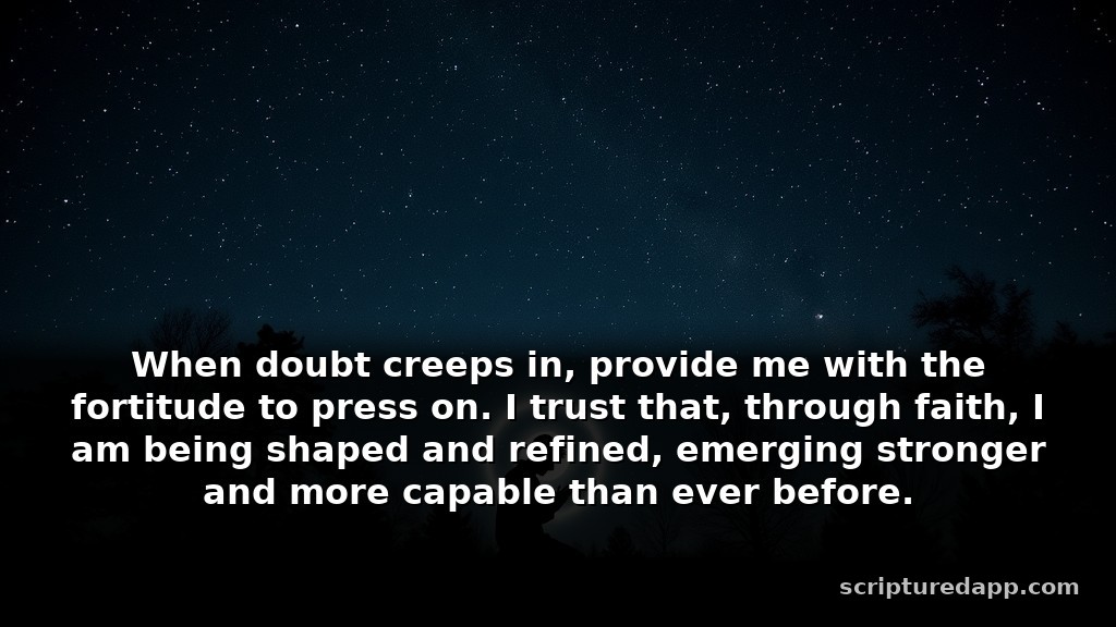 Midnight Prayer for Growth in Difficult Seasons: When doubt creeps in, provide me with the fortitude to press on. I trust that, through faith, I am being shaped and refined, emerging stronger and more capable than ever before.