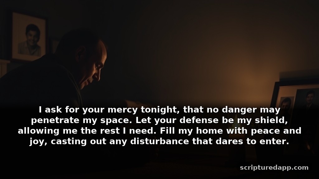 Midnight Prayer Points for Mercy for Protection: I ask for your mercy tonight, that no danger may penetrate my space. Let your defense be my shield, allowing me the rest I need. Fill my home with peace and joy, casting out any disturbance that dares to enter.
