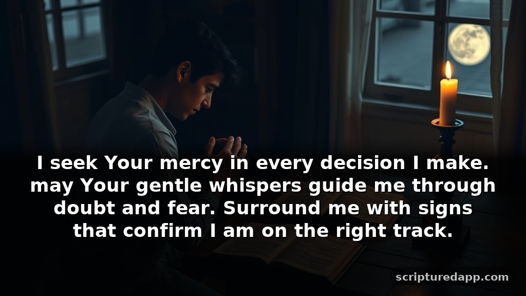 Midnight Prayer Points for Mercy in Guidance: I seek Your mercy in every decision I make. may Your gentle whispers guide me through doubt and fear. Surround me with signs that confirm I am on the right track.