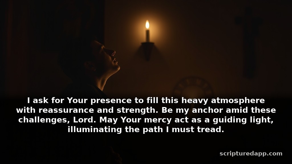 Midnight Prayer Points for Mercy During Difficult Seasons: I ask for Your presence to fill this heavy atmosphere with reassurance and strength. Be my anchor amid these challenges, Lord. May Your mercy act as a guiding light, illuminating the path I must tread.