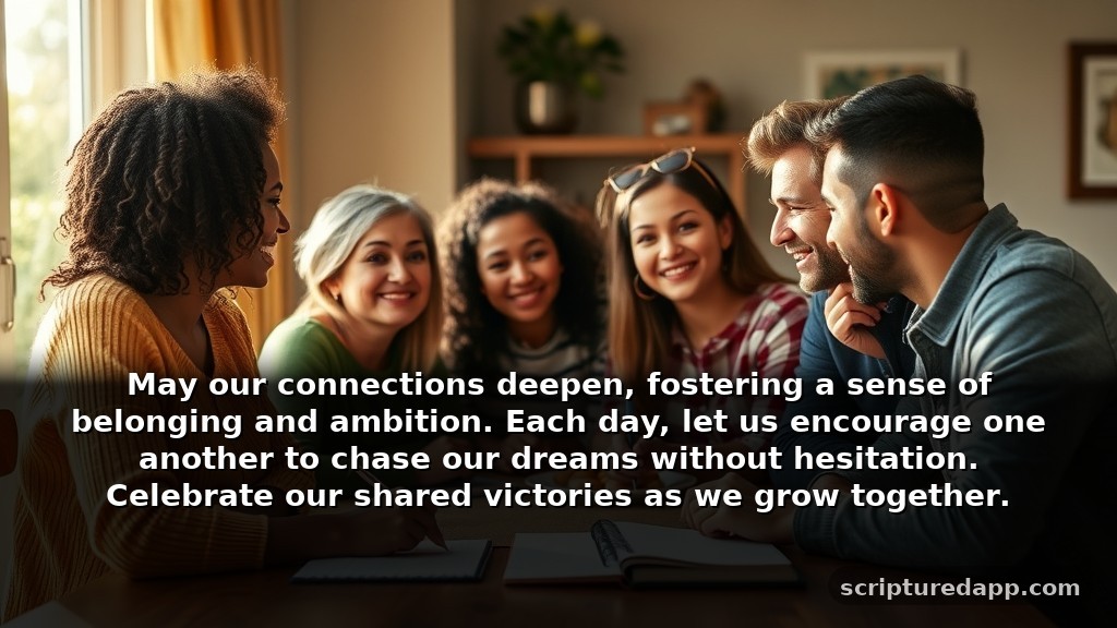 Powerful Morning Prayer for My Family's Growth: May our connections deepen, fostering a sense of belonging and ambition. Each day, let us encourage one another to chase our dreams without hesitation. Celebrate our shared victories as we grow together.
