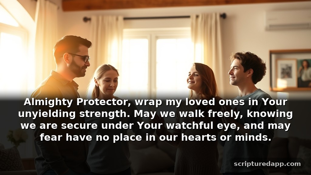 Powerful Morning Prayer for My Family's Protection: Almighty Protector, wrap my loved ones in Your unyielding strength. May we walk freely, knowing we are secure under Your watchful eye, and may fear have no place in our hearts or minds.