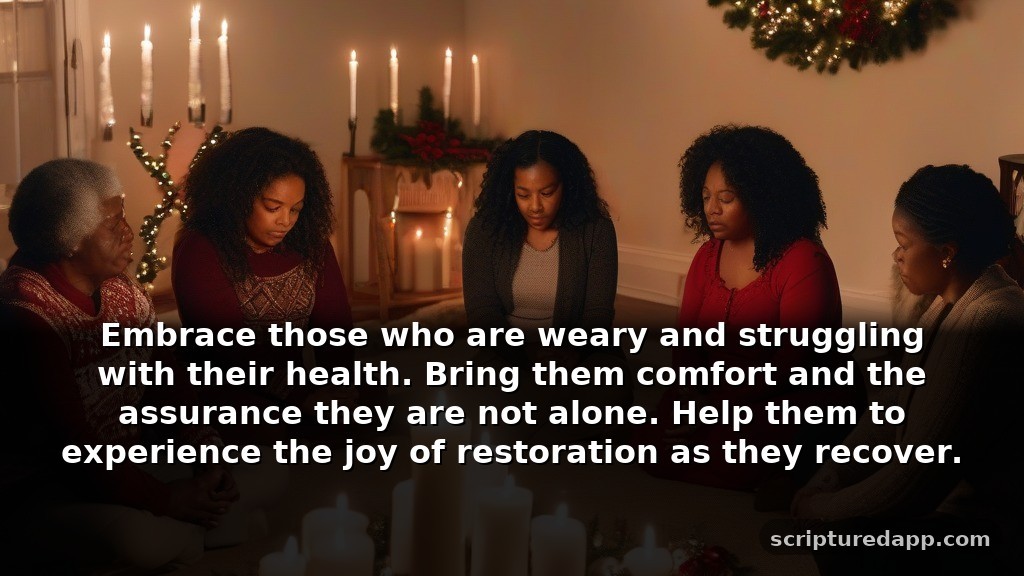 Prayer for the Month of December for Healing: Embrace those who are weary and struggling with their health. Bring them comfort and the assurance they are not alone. Help them to experience the joy of restoration as they recover.