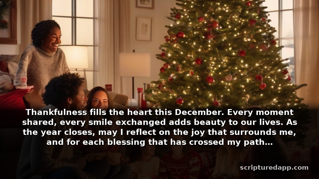 Prayer for the Month of December for Gratitude: Thankfulness fills the heart this December. Every moment shared, every smile exchanged adds beauty to our lives. As the year closes, may I reflect on the joy that surrounds me, and for each blessing that has crossed my path.
