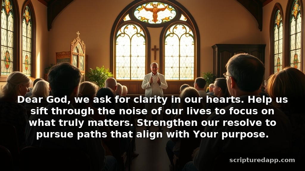 Prayer Meeting Exhortation Topics for Guidance: Dear God, we ask for clarity in our hearts. Help us sift through the noise of our lives to focus on what truly matters. Strengthen our resolve to pursue paths that align with Your purpose.