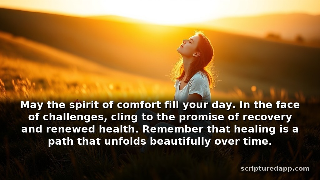 Tuesday Blessings and Prayers for Healing: May the spirit of comfort fill your day. In the face of challenges, cling to the promise of recovery and renewed health. Remember that healing is a path that unfolds beautifully over time.