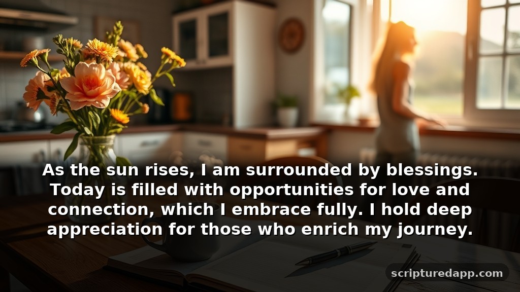 Tuesday Blessings and Prayers for Gratitude: As the sun rises, I am surrounded by blessings. Today is filled with opportunities for love and connection, which I embrace fully. I hold deep appreciation for those who enrich my journey.