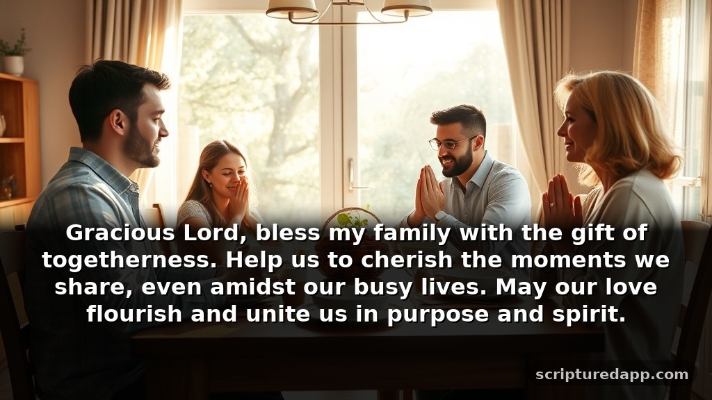 Tuesday Blessings and Prayers for Family: Gracious Lord, bless my family with the gift of togetherness. Help us to cherish the moments we share, even amidst our busy lives. May our love flourish and unite us in purpose and spirit.