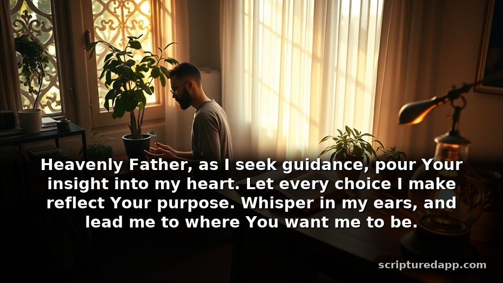 Warfare Prayer Points with Scriptures for Guidance and Direction: Heavenly Father, as I seek guidance, pour Your insight into my heart. Let every choice I make reflect Your purpose. Whisper in my ears, and lead me to where You want me to be.