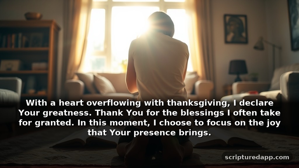 Warfare Prayer Points with Scriptures for Gratitude and Praise: With a heart overflowing with thanksgiving, I declare Your greatness. Thank You for the blessings I often take for granted. In this moment, I choose to focus on the joy that Your presence brings.
