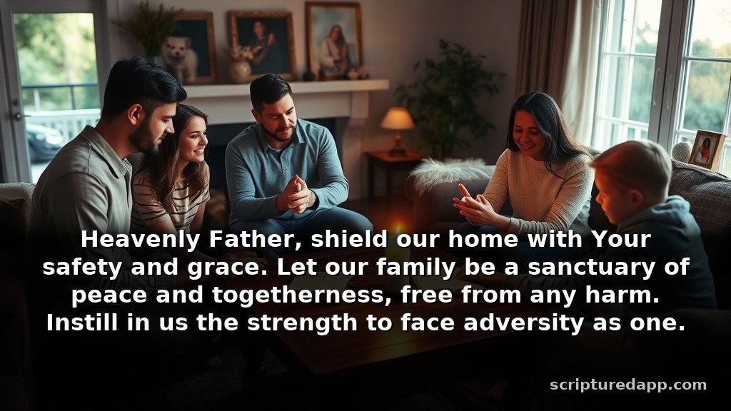 Warfare Prayer Points with Scriptures for Family Protection: Heavenly Father, shield our home with Your safety and grace. Let our family be a sanctuary of peace and togetherness, free from any harm. Instill in us the strength to face adversity as one.