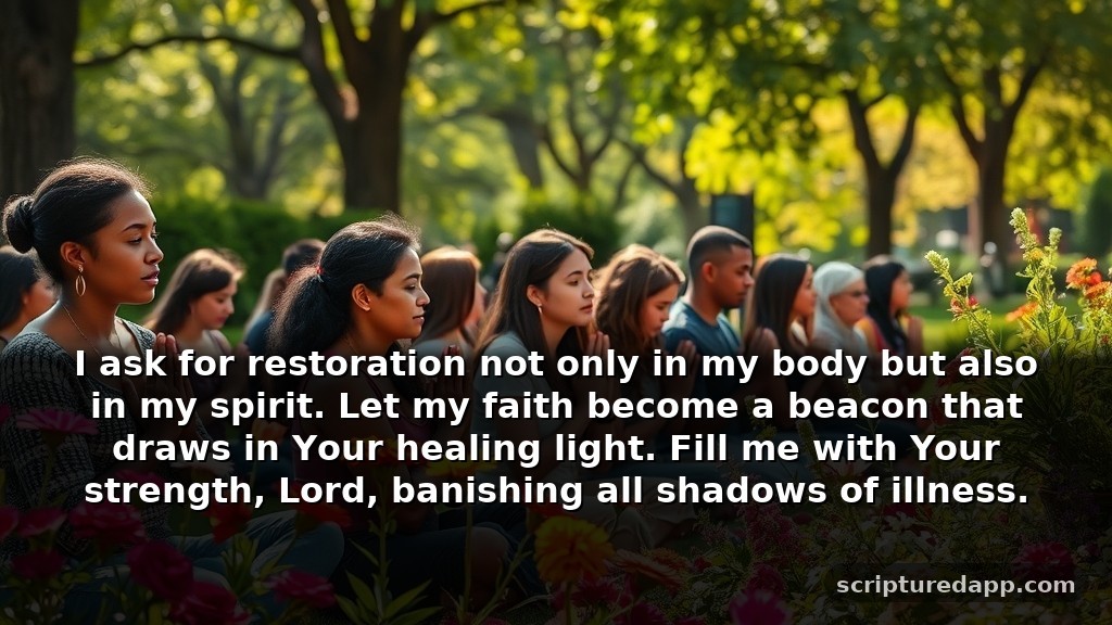 Warfare Prayer Points with Scriptures for Healing and Restoration: I ask for restoration not only in my body but also in my spirit. Let my faith become a beacon that draws in Your healing light. Fill me with Your strength, Lord, banishing all shadows of illness.