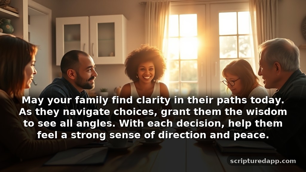Wednesday Prayer for Family and Friends Guidance: May your family find clarity in their paths today. As they navigate choices, grant them the wisdom to see all angles. With each decision, help them feel a strong sense of direction and peace.