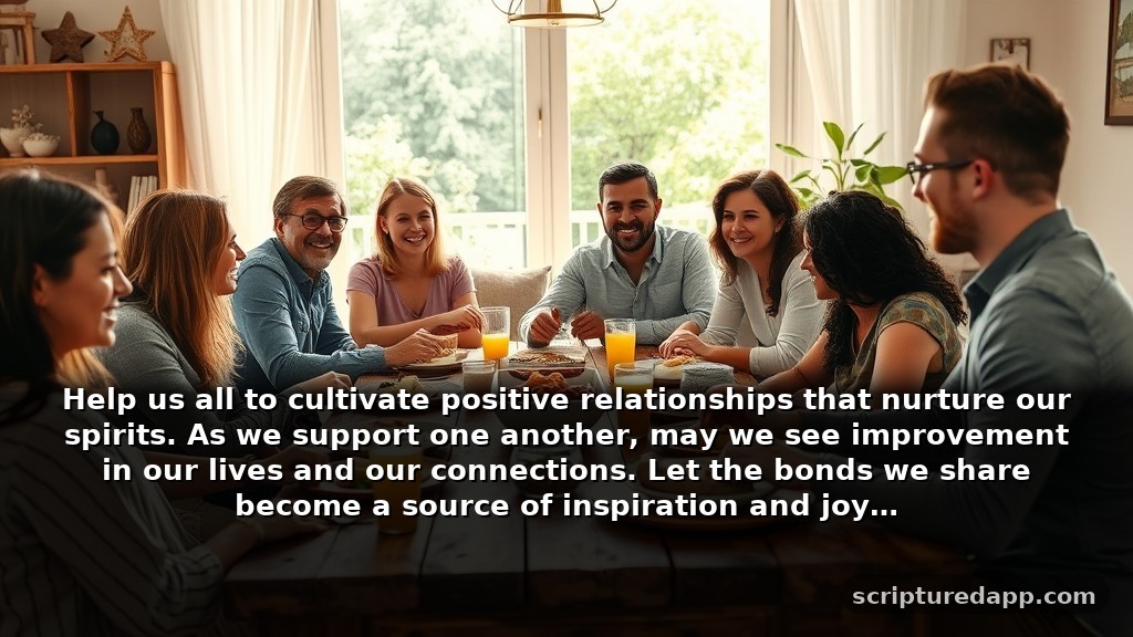 Wednesday Prayer for Family and Friends Growth: Help us all to cultivate positive relationships that nurture our spirits. As we support one another, may we see improvement in our lives and our connections. Let the bonds we share become a source of inspiration and joy.