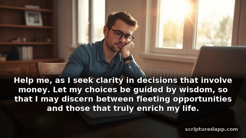 Clever 2 Minute Prayer for Money Blessing About Guidance: Help me, as I seek clarity in decisions that involve money. Let my choices be guided by wisdom, so that I may discern between fleeting opportunities and those that truly enrich my life.