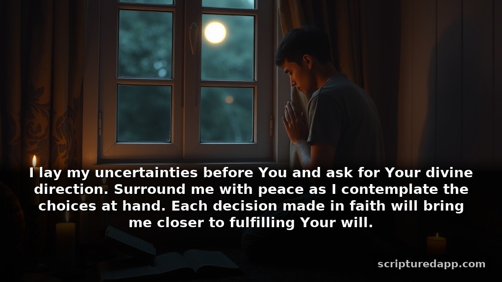 3am Warfare Prayers for Guidance: I lay my uncertainties before You and ask for Your divine direction. Surround me with peace as I contemplate the choices at hand. Each decision made in faith will bring me closer to fulfilling Your will.