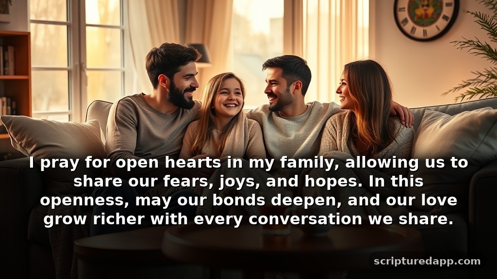 3am Warfare Prayers for His Family: I pray for open hearts in my family, allowing us to share our fears, joys, and hopes. In this openness, may our bonds deepen, and our love grow richer with every conversation we share.