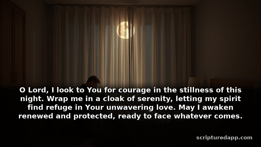 3am Warfare Prayers for Protection: O Lord, I look to You for courage in the stillness of this night. Wrap me in a cloak of serenity, letting my spirit find refuge in Your unwavering love. May I awaken renewed and protected, ready to face whatever comes.