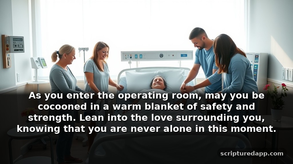 Before Surgery Wishes and Prayers for Protection: As you enter the operating room, may you be cocooned in a warm blanket of safety and strength. Lean into the love surrounding you, knowing that you are never alone in this moment.