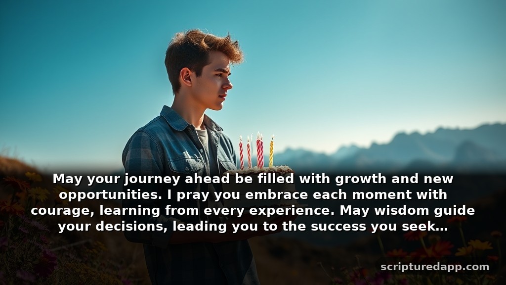 Birthday Prayer for My Brother's Growth: May your journey ahead be filled with growth and new opportunities. I pray you embrace each moment with courage, learning from every experience. May wisdom guide your decisions, leading you to the success you seek.