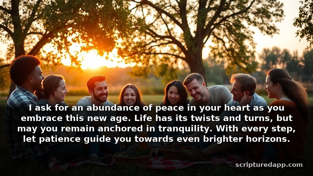 Birthday Prayer to a Friend for Patience: I ask for an abundance of peace in your heart as you embrace this new age. Life has its twists and turns, but may you remain anchored in tranquility. With every step, let patience guide you towards even brighter horizons.