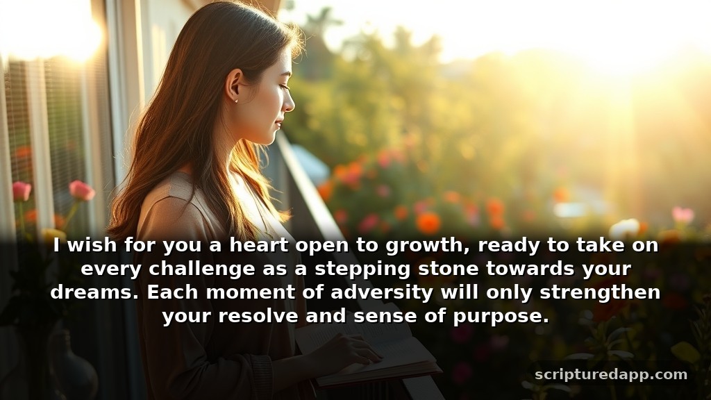 Birthday Prayer to a Friend for Growth: I wish for you a heart open to growth, ready to take on every challenge as a stepping stone towards your dreams. Each moment of adversity will only strengthen your resolve and sense of purpose.