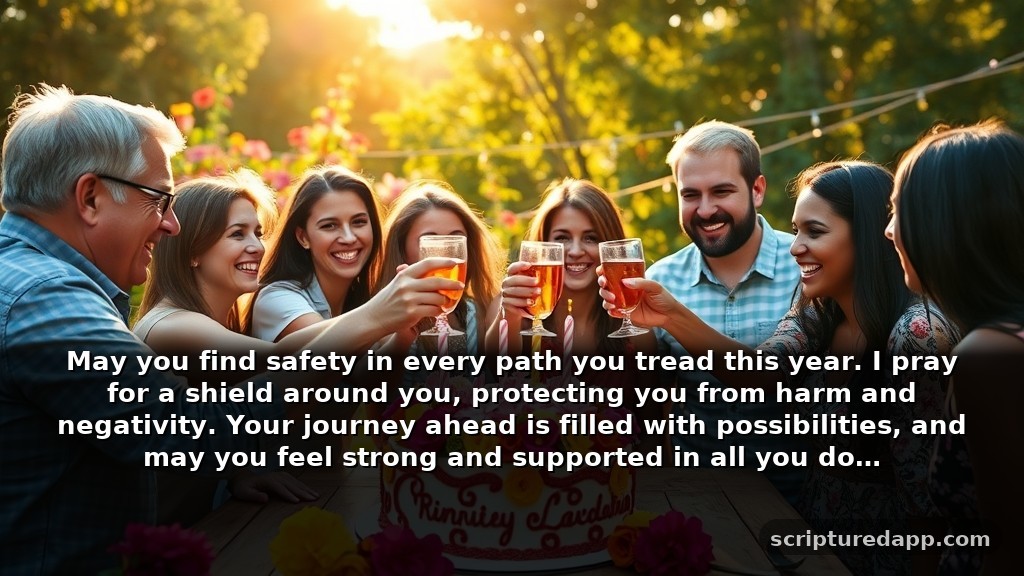 Birthday Prayer to a Friend for Protection: May you find safety in every path you tread this year. I pray for a shield around you, protecting you from harm and negativity. Your journey ahead is filled with possibilities, and may you feel strong and supported in all you do.