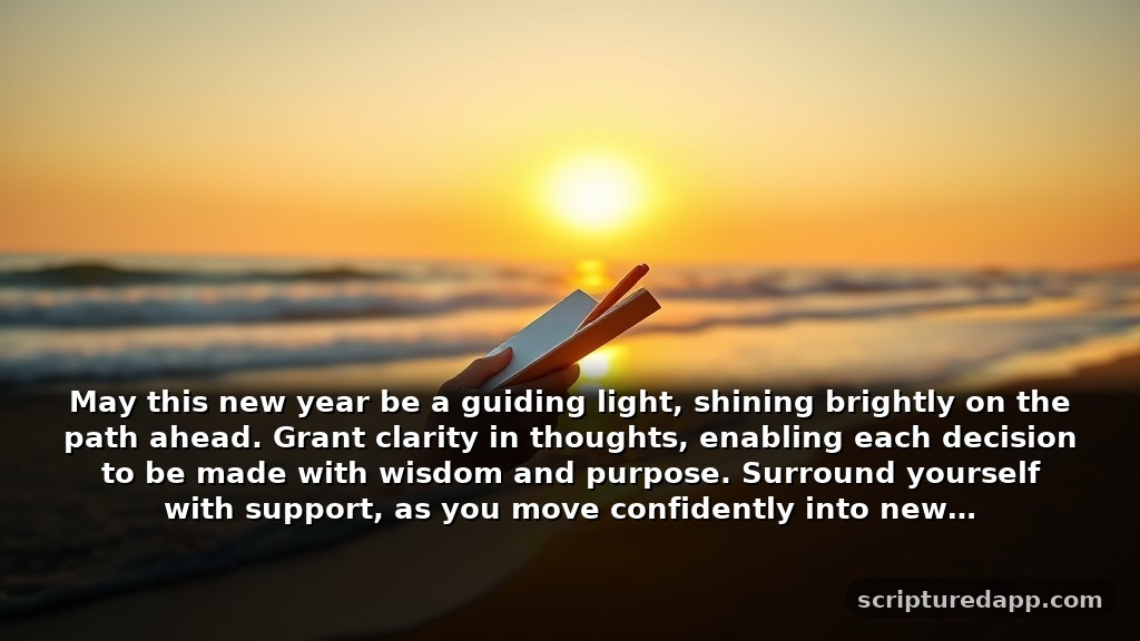 Blessing New Year Prayer Quotes for Guidance: May this new year be a guiding light, shining brightly on the path ahead. Grant clarity in thoughts, enabling each decision to be made with wisdom and purpose. Surround yourself with support, as you move confidently into new opportunities.
