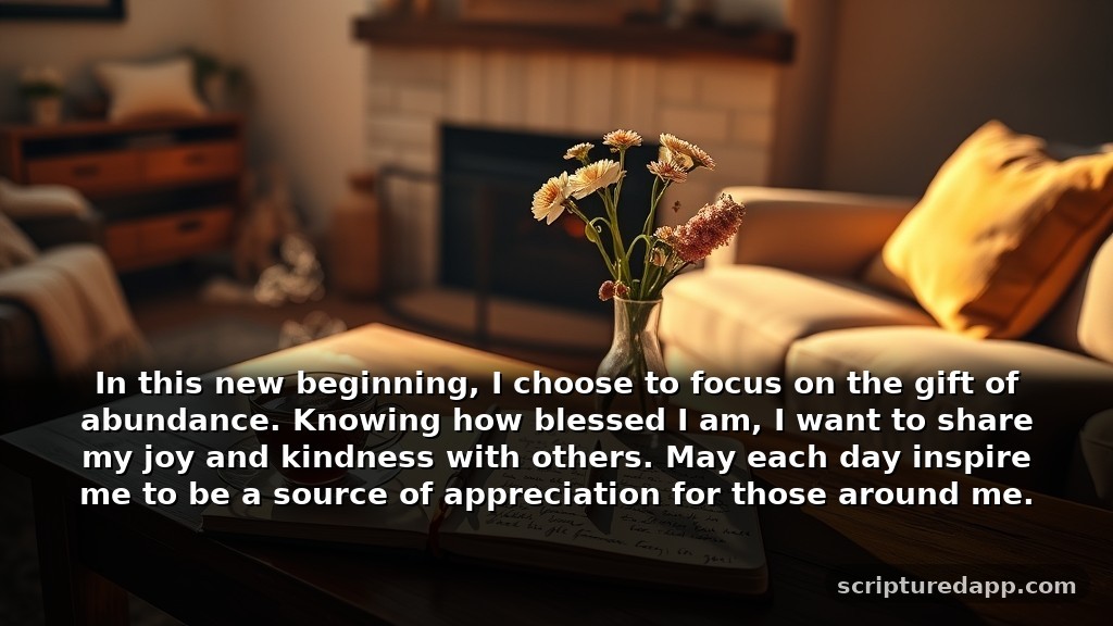Blessing New Year Prayer Quotes for Gratitude: In this new beginning, I choose to focus on the gift of abundance. Knowing how blessed I am, I want to share my joy and kindness with others. May each day inspire me to be a source of appreciation for those around me.