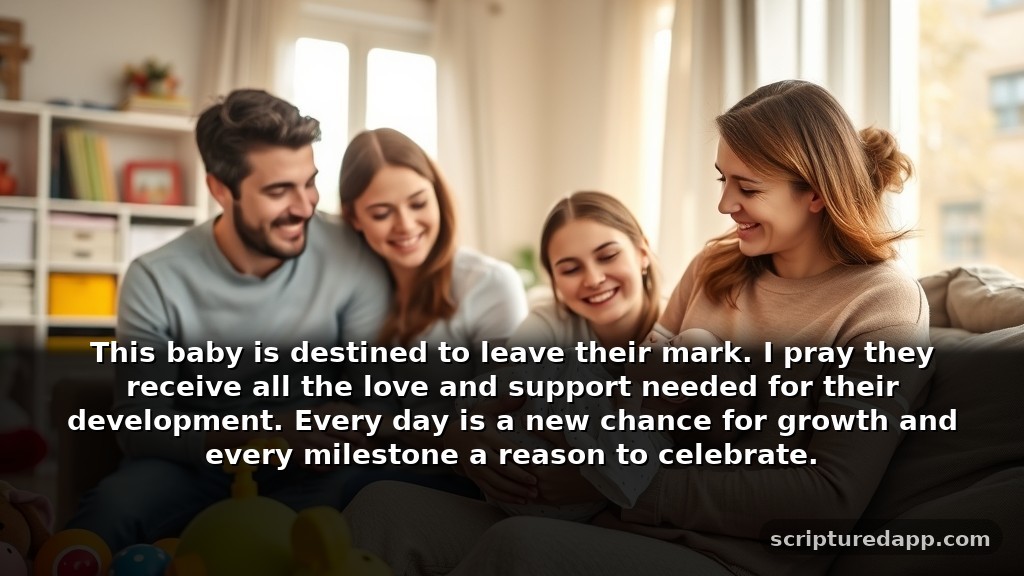 Congratulations Prayer for New Born Baby's Growth: This baby is destined to leave their mark. I pray they receive all the love and support needed for their development. Every day is a new chance for growth and every milestone a reason to celebrate.