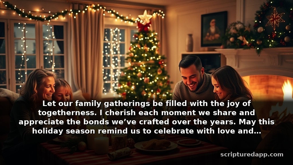 Merry Christmas Prayer for Family's Gratitude: Let our family gatherings be filled with the joy of togetherness. I cherish each moment we share and appreciate the bonds we’ve crafted over the years. May this holiday season remind us to celebrate with love and gratitude.