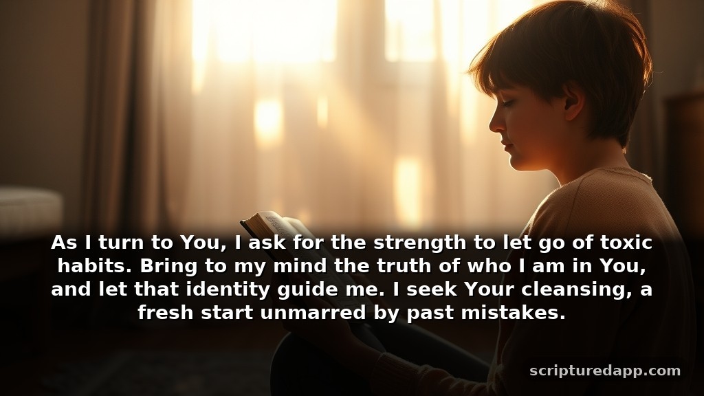 Healing Pornography Prayer Points with Scriptures: As I turn to You, I ask for the strength to let go of toxic habits. Bring to my mind the truth of who I am in You, and let that identity guide me. I seek Your cleansing, a fresh start unmarred by past mistakes.